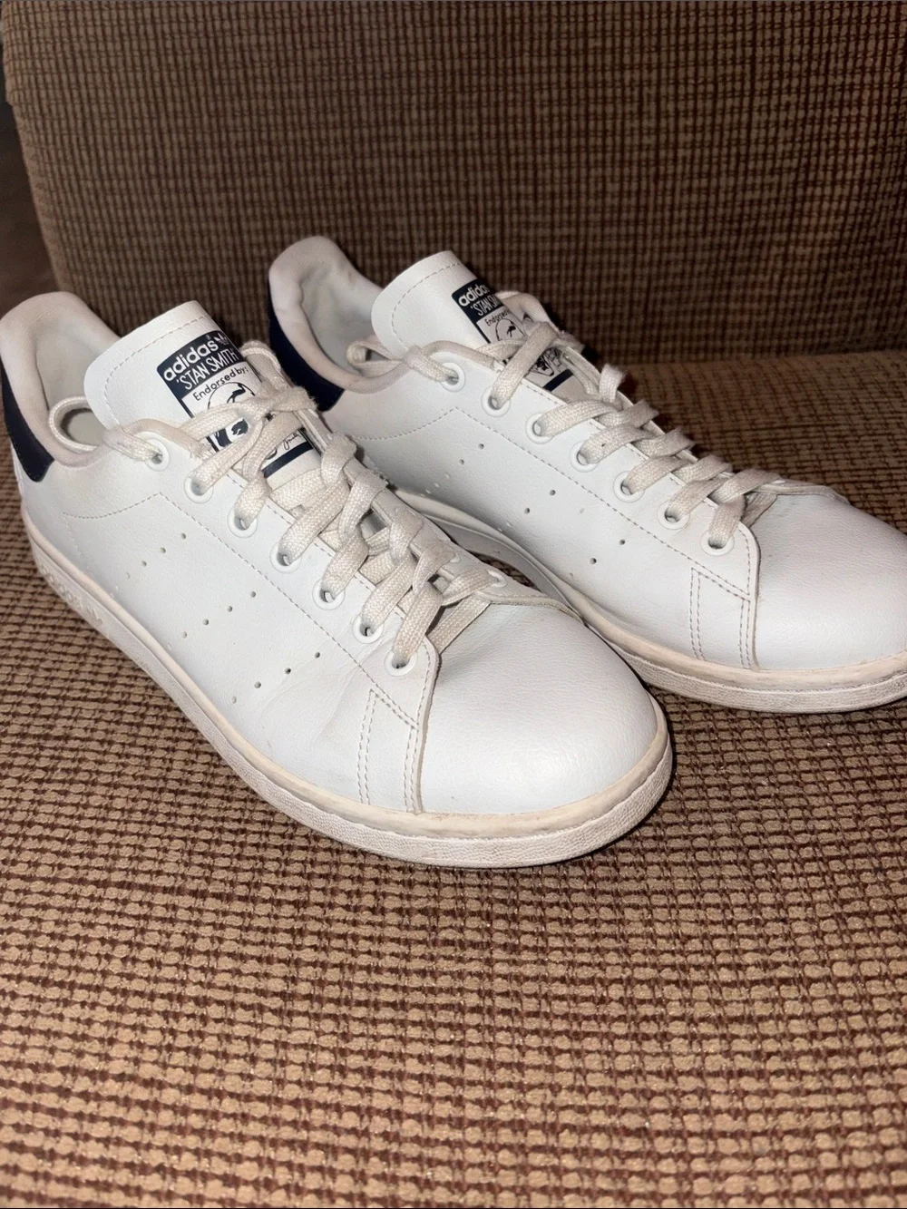 Men’s Stan Smith Size 9 Adidas White and Navy Men’s Leather Sneakers